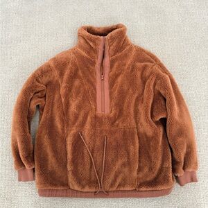 JoyLab Warm Brown Fleece Pullover Half Zip